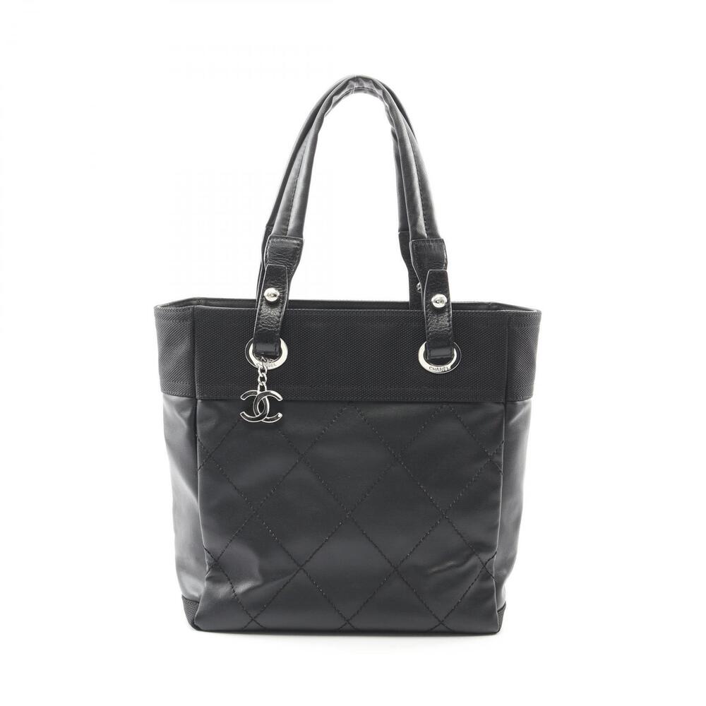 Chanel Paris Biarritz Tote Bag Canvas Leather Black